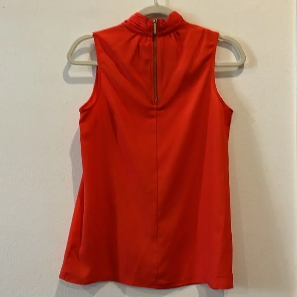Michael Kors Small Sleeveless Red Orange Mock Neck Classy Career Blouse Small‌‍‍